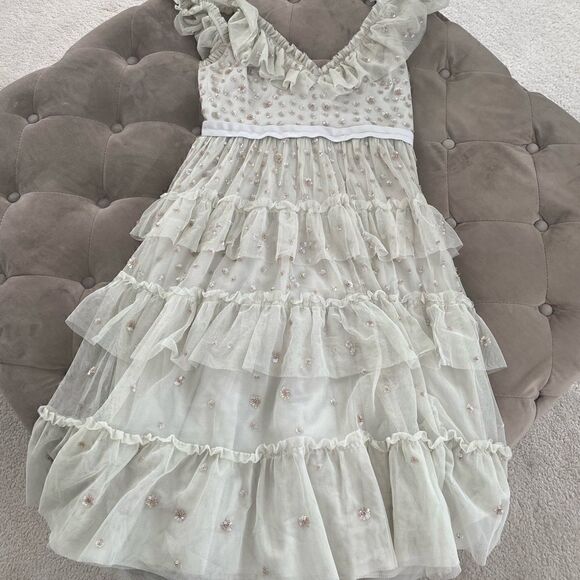 NEEDLE & THREAD
Sunburst Tiered Dress In Bleached Blue - Picture 10 of 11